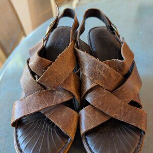 BORN Leather Wedge Sandals